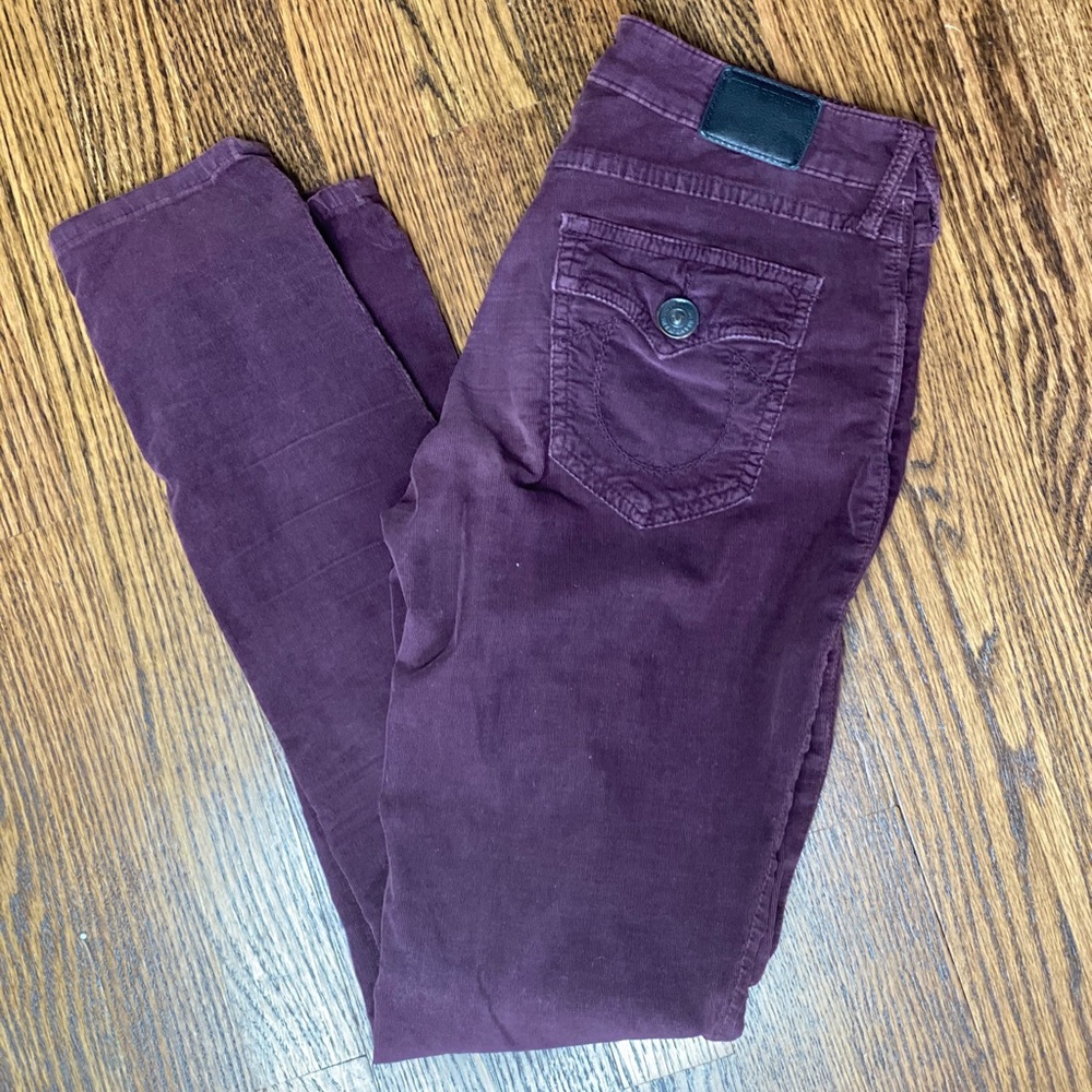 True Religion plum skinny corduroy pants